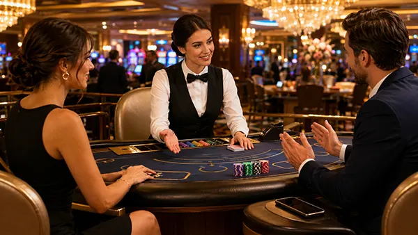 Dealer handling casino chips