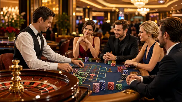 Croupier beim Umgang mit Casinochips